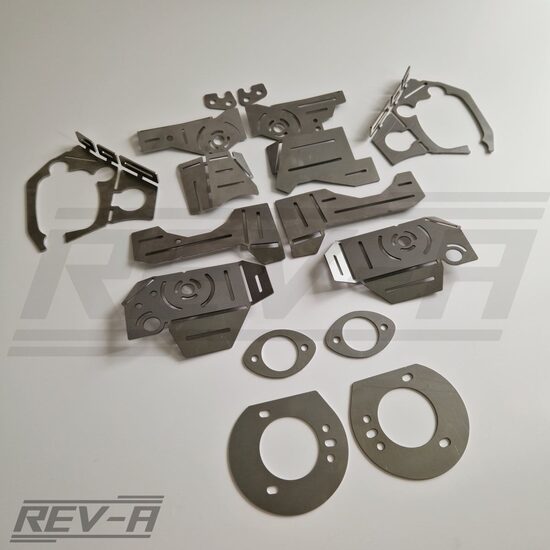 E46 aizmugurējā pusrāmja montāžas vietu + garensviras bukšu stiprinājuma vietu (sliekšņu) + aizmugurējo glāžu + priekšējo glāžu (taisnas) pastiprinājumi